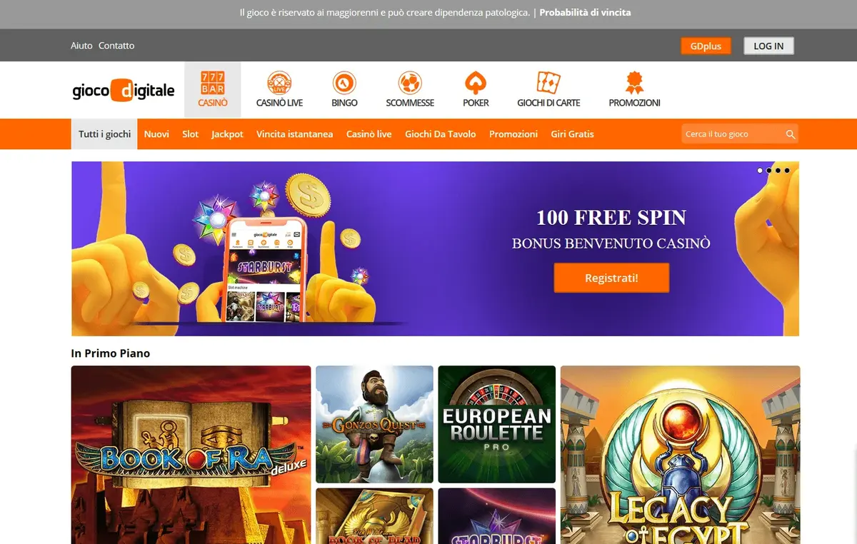 pagina promozioni di Gioco Digitale con i bonus attuali